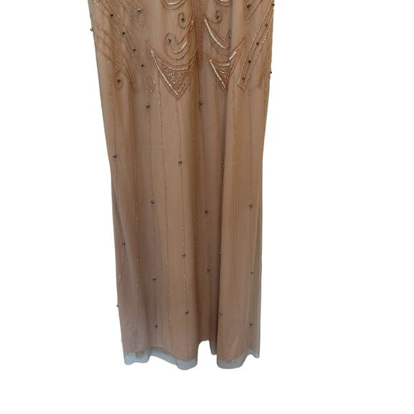 Adrianna Papell Night Bugeln Beaded Long Maxi Gown Dress In Champagne Gold 8 - Picture 10 of 14